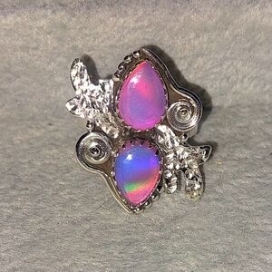 Aurora Opal Double Stone Sterling Silver Statement Ring